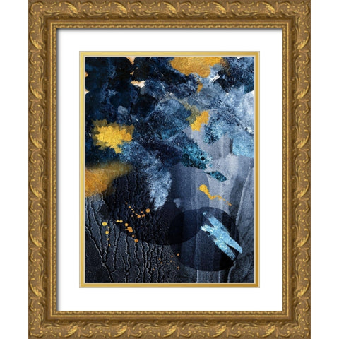 Abstract Blue and Gold Gold Ornate Wood Framed Art Print with Double Matting by Urban Epiphany