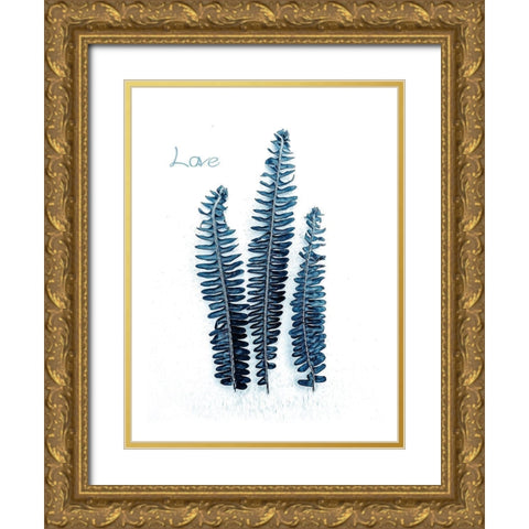 Fern Fronds Baltic Sea Gold Ornate Wood Framed Art Print with Double Matting by Urban Epiphany