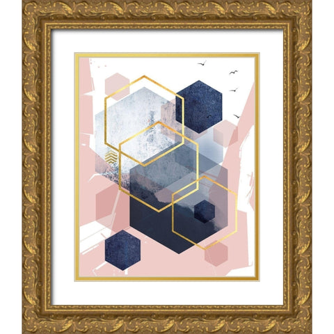 Abstract Navy Blush Gold 1 Gold Ornate Wood Framed Art Print with Double Matting by Urban Epiphany