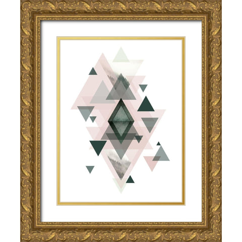 Pink Green Geometric 1 Gold Ornate Wood Framed Art Print with Double Matting by Urban Epiphany