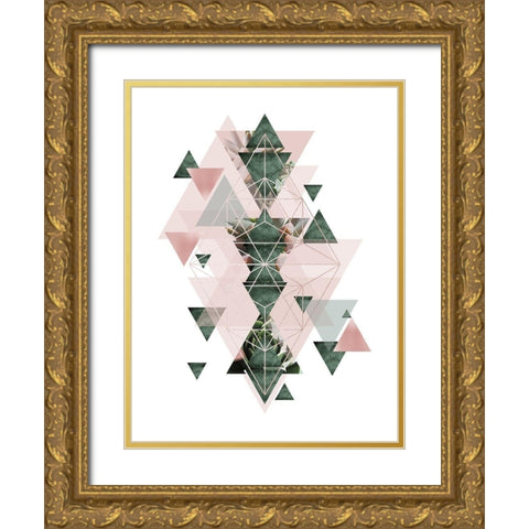 Pink Green Geometric 2 Gold Ornate Wood Framed Art Print with Double Matting by Urban Epiphany