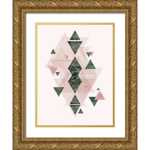 Pink Green Geometric 3 Gold Ornate Wood Framed Art Print with Double Matting by Urban Epiphany