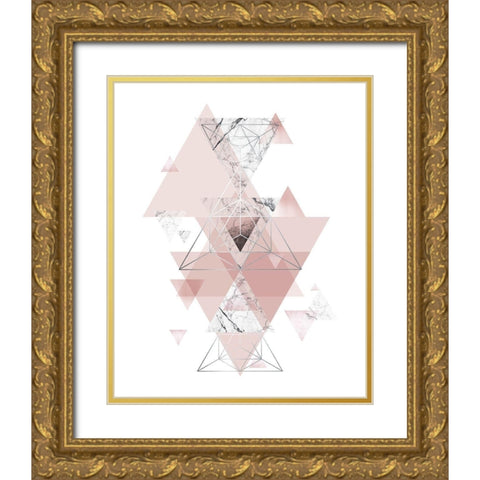 Blush Pink Marbled Geometric Gold Ornate Wood Framed Art Print with Double Matting by Urban Epiphany