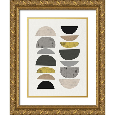 Mid Century Abstract Circle 7 Gold Ornate Wood Framed Art Print with Double Matting by Urban Epiphany