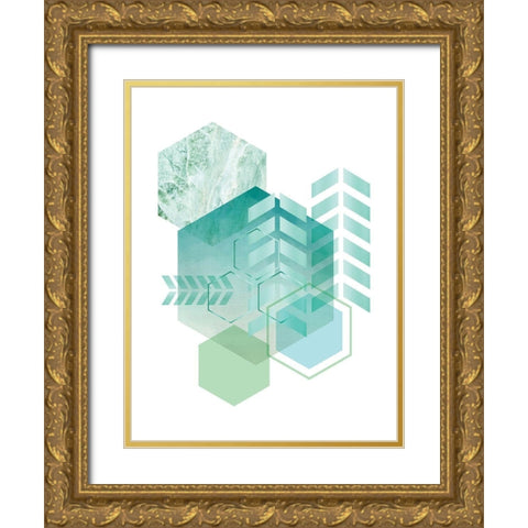 Geometric Minimalist Seafoam Gold Ornate Wood Framed Art Print with Double Matting by Urban Epiphany