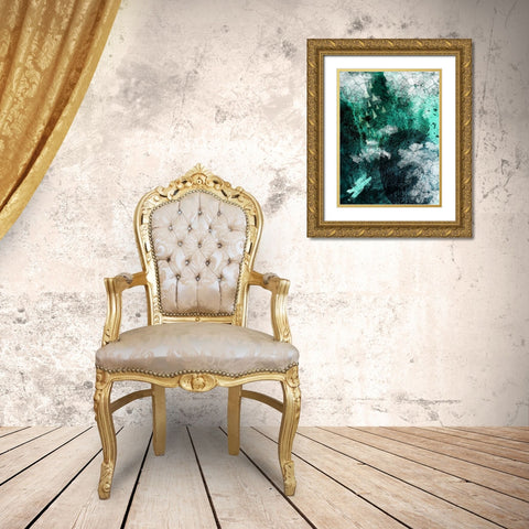 Teal Abstract B Gold Ornate Wood Framed Art Print with Double Matting by Urban Epiphany