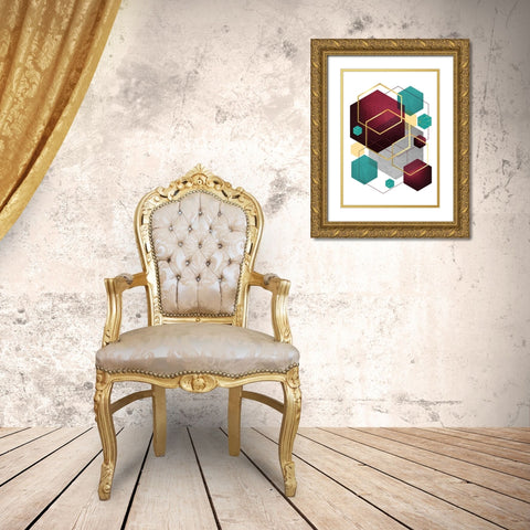 Teal Yellow Burgundy 2 Gold Ornate Wood Framed Art Print with Double Matting by Urban Epiphany