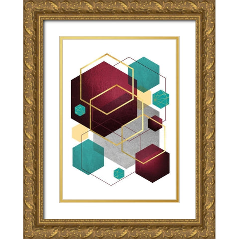 Teal Yellow Burgundy 2 Gold Ornate Wood Framed Art Print with Double Matting by Urban Epiphany