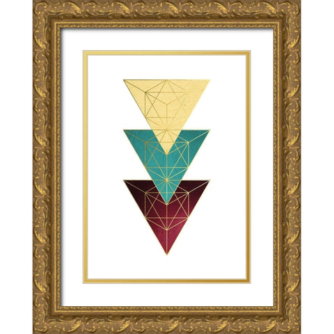 Teal Yellow Burgundy 3 Gold Ornate Wood Framed Art Print with Double Matting by Urban Epiphany