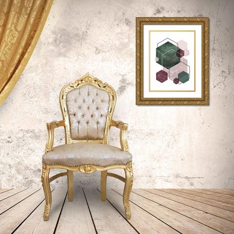 Cranberry Green Blush GEO 2 Gold Ornate Wood Framed Art Print with Double Matting by Urban Epiphany