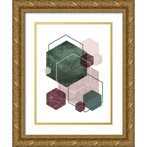 Cranberry Green Blush GEO 2 Gold Ornate Wood Framed Art Print with Double Matting by Urban Epiphany