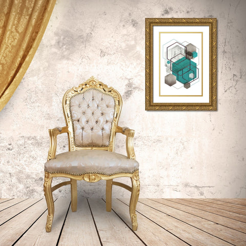 Beige Mint Geometric 2 Gold Ornate Wood Framed Art Print with Double Matting by Urban Epiphany