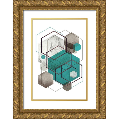 Beige Mint Geometric 2 Gold Ornate Wood Framed Art Print with Double Matting by Urban Epiphany