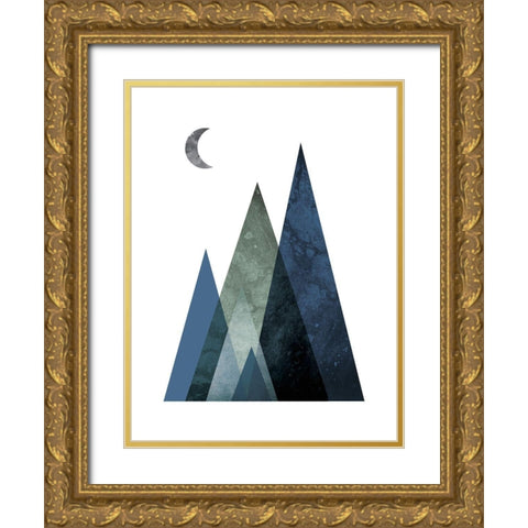Scandi Blue Hunter Mountains 1 Gold Ornate Wood Framed Art Print with Double Matting by Urban Epiphany