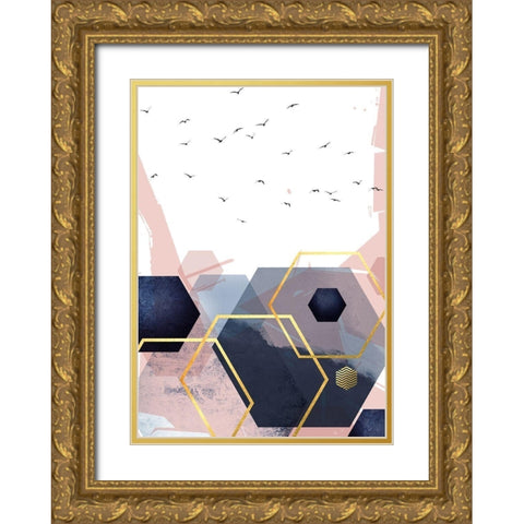 Navy Blush Geo 2 Gold Ornate Wood Framed Art Print with Double Matting by Urban Epiphany