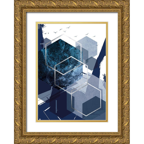 Hexagon Landscape Silver 1 Gold Ornate Wood Framed Art Print with Double Matting by Urban Epiphany