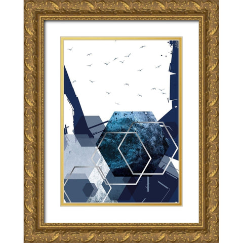 Hexagon Landscape Silver 2 Gold Ornate Wood Framed Art Print with Double Matting by Urban Epiphany