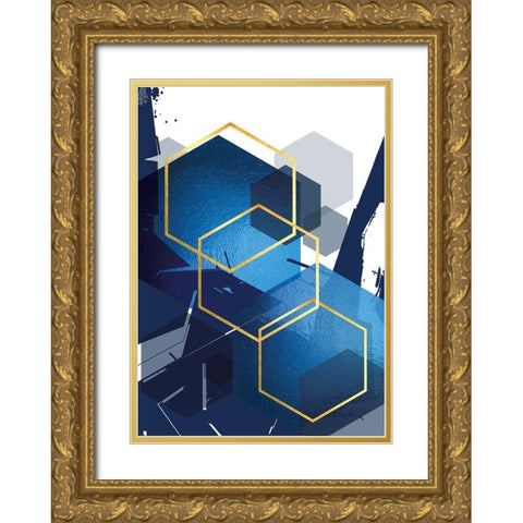 Indigo Abstract 1 Gold Ornate Wood Framed Art Print with Double Matting by Urban Epiphany