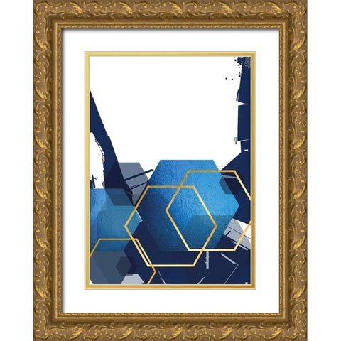 Indigo Abstract 2 Gold Ornate Wood Framed Art Print with Double Matting by Urban Epiphany