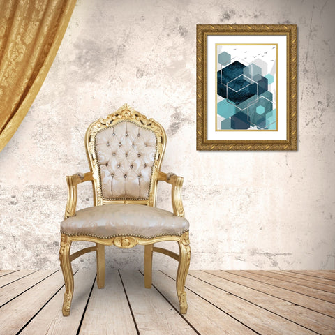 Aqua Abstract 1 Gold Ornate Wood Framed Art Print with Double Matting by Urban Epiphany