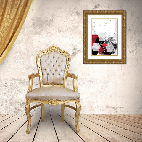 RED Abstract 2 Gold Ornate Wood Framed Art Print with Double Matting by Urban Epiphany