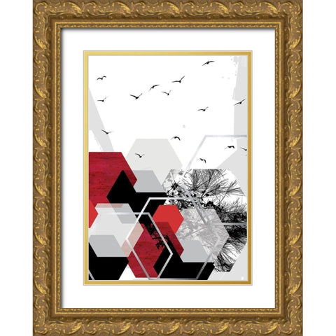 RED Abstract 2 Gold Ornate Wood Framed Art Print with Double Matting by Urban Epiphany