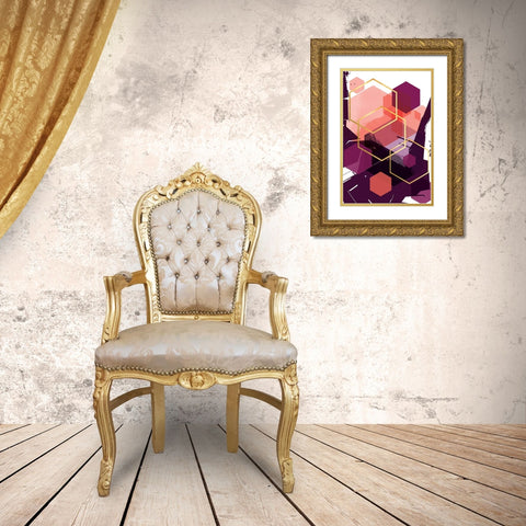 Molten Coral Hex 1 Gold Ornate Wood Framed Art Print with Double Matting by Urban Epiphany