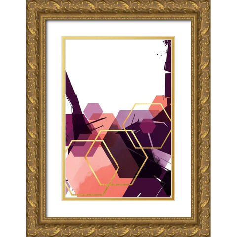 Molten Coral Hex 2 Gold Ornate Wood Framed Art Print with Double Matting by Urban Epiphany