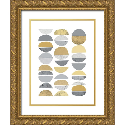 Mid Century Flora Tones Yellow Grey 2 Gold Ornate Wood Framed Art Print with Double Matting by Urban Epiphany
