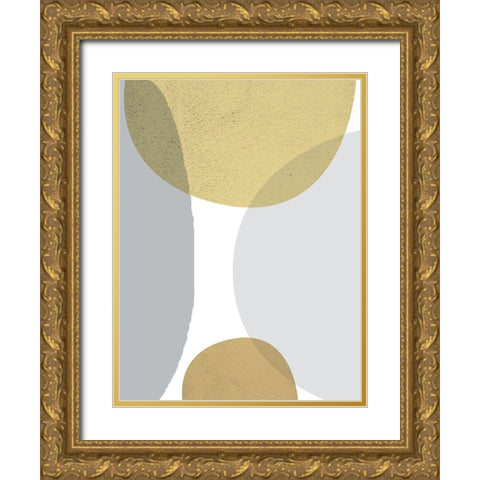 Mid Century Flora Tones Yellow Grey 3 Gold Ornate Wood Framed Art Print with Double Matting by Urban Epiphany