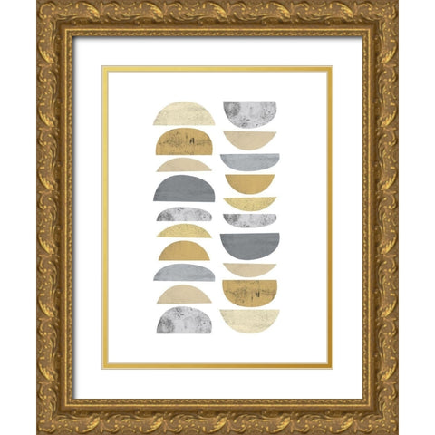Mid Century Flora Tones Yellow Grey 4 Gold Ornate Wood Framed Art Print with Double Matting by Urban Epiphany