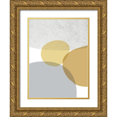 Mid Century Flora Tones Yellow Grey 9 Gold Ornate Wood Framed Art Print with Double Matting by Urban Epiphany