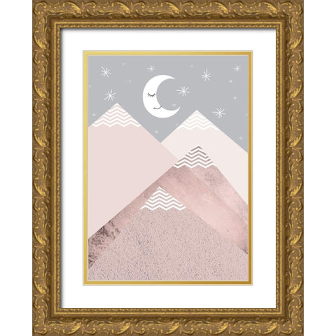 Blush Pink Grey Mountains 2 Gold Ornate Wood Framed Art Print with Double Matting by Urban Epiphany