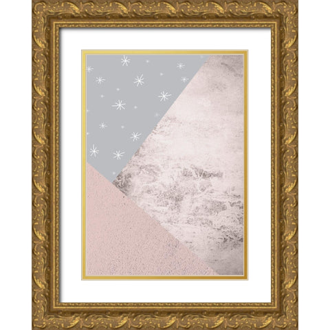 Blush Pink Grey Mountains 3 Gold Ornate Wood Framed Art Print with Double Matting by Urban Epiphany