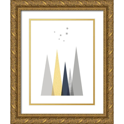 Navy Yellow Grey Mountains 2 Gold Ornate Wood Framed Art Print with Double Matting by Urban Epiphany