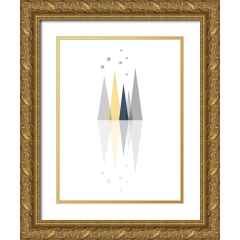 Navy Yellow Grey Mountains 3 Gold Ornate Wood Framed Art Print with Double Matting by Urban Epiphany