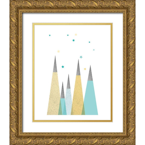 Teal Yellow Mountains 3 Gold Ornate Wood Framed Art Print with Double Matting by Urban Epiphany