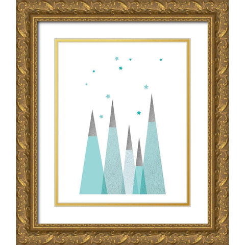 Teal Mountains 1 Gold Ornate Wood Framed Art Print with Double Matting by Urban Epiphany