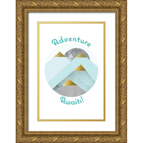 Adventure Awaits Mountains Gold Ornate Wood Framed Art Print with Double Matting by Urban Epiphany