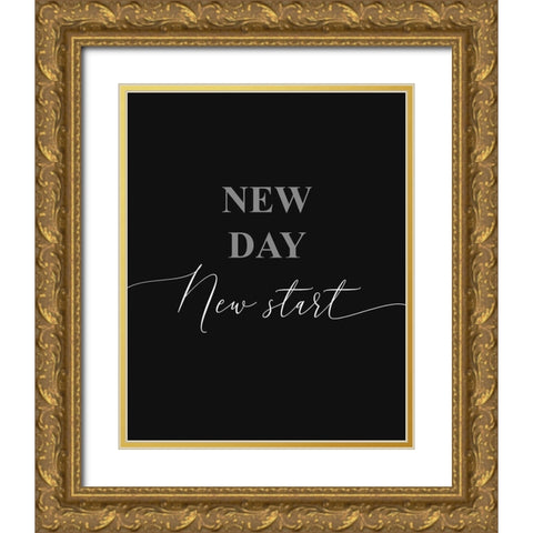 New Day New Start Mono Gold Ornate Wood Framed Art Print with Double Matting by Villa, Milli