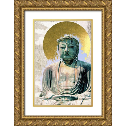 Japanese Buddha with Halo Gold Ornate Wood Framed Art Print with Double Matting by Urban Epiphany