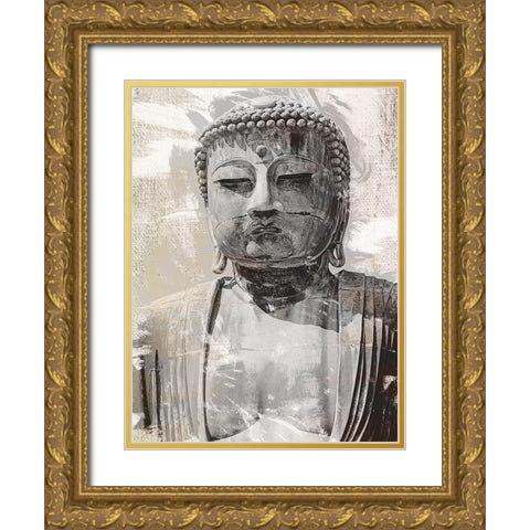 Japanese Buddha Close Up Gold Ornate Wood Framed Art Print with Double Matting by Urban Epiphany