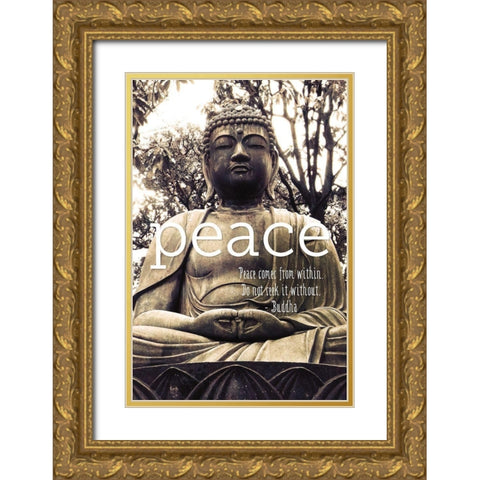 Peace Buddha Gold Ornate Wood Framed Art Print with Double Matting by Urban Epiphany