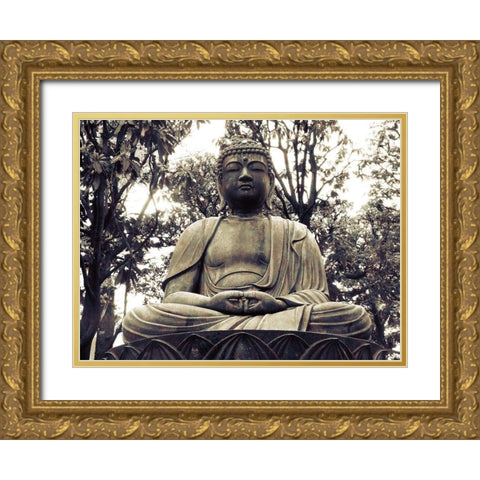 Japanese Buddha Statue 2 Gold Ornate Wood Framed Art Print with Double Matting by Urban Epiphany