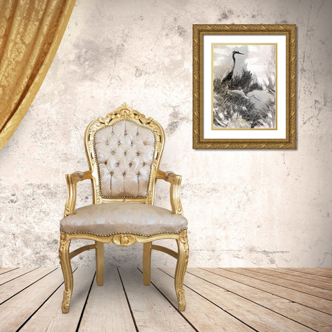 Japanese Herons Gold Ornate Wood Framed Art Print with Double Matting by Urban Epiphany