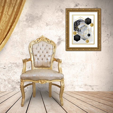 Abstract Geo Black Gold 1 Gold Ornate Wood Framed Art Print with Double Matting by Urban Epiphany