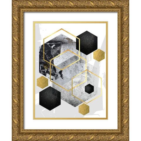 Abstract Geo Black Gold 1 Gold Ornate Wood Framed Art Print with Double Matting by Urban Epiphany