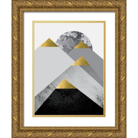 Black Grey Gold Mountains 2 Gold Ornate Wood Framed Art Print with Double Matting by Urban Epiphany