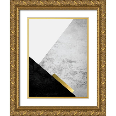 Black Grey Gold Mountains 3 Gold Ornate Wood Framed Art Print with Double Matting by Urban Epiphany