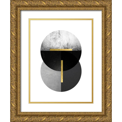 Black Grey Gold Circles 1 Gold Ornate Wood Framed Art Print with Double Matting by Urban Epiphany